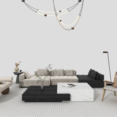 奶油沙发茶几组合