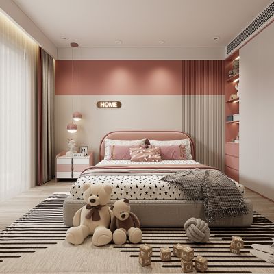 现代儿童房，小孩房，儿童房，女孩房