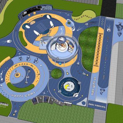 现代星空主题儿童游乐区太空儿童活动场地儿童乐园儿童火箭滑梯器材器械涂鸦墙婴儿车