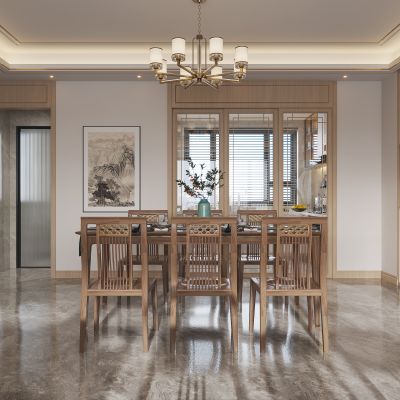 新中式客餐厅 沙发茶几 装饰摆设