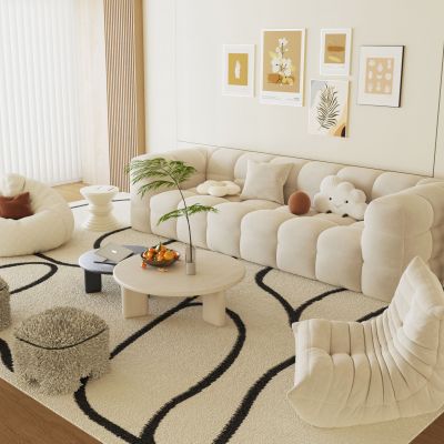 现代奶油风沙发茶几组合