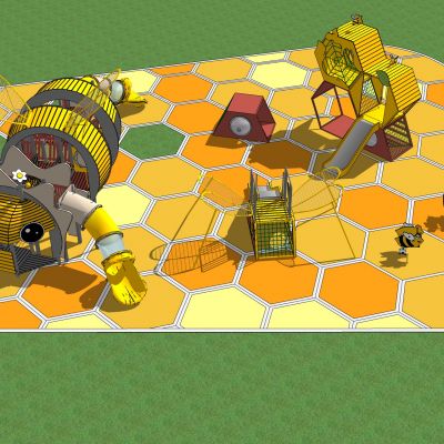 现代儿童活动区居住区蜜蜂主题儿童活动运动器材健身活动滑梯秋千摇摇马攀爬架