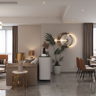 现代轻奢客餐厅 沙发茶几 装饰摆设