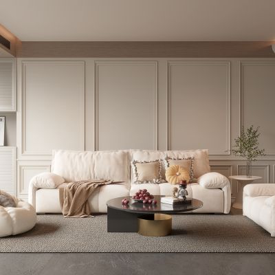 3d现代奶油风客厅