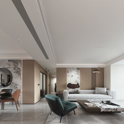 现代风格客餐厅_装饰柜_摆件_装饰品_沙发组合_茶桌组合_雕塑_