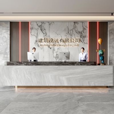 现代公司前台 背景墙 接待区 吧台  接待台 服务台 大厅 简约 大堂