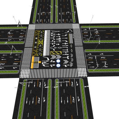 现代市政道路标识划线 斑马线 箭头 地面车道指示线