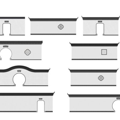 中式景墙月洞门徽派马头墙月亮门中式花窗漏窗雕花瓦片