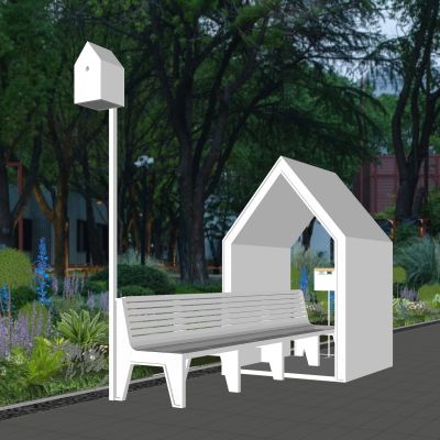 现代户外景观坐凳特色城市家具休闲长凳公园椅景观座椅树屋鸟笼宠物便便箱景观植物