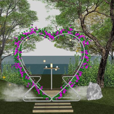 现代藤编心型网红打卡拍照椅爱心灯光小品构筑物景观树景观座椅景观植物