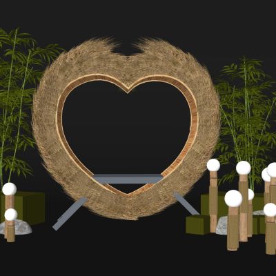 现代藤编心型网红打卡拍照椅爱心灯光小品构筑物鸟巢灯具景观座椅景观植物