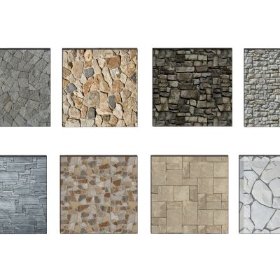 毛石景墙文化石自然石挡墙碎拼山石围墙材质贴图