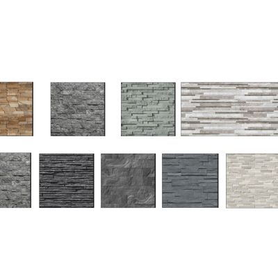 毛石景墙文化石自然石挡墙碎拼山石围墙材质水景墙贴图