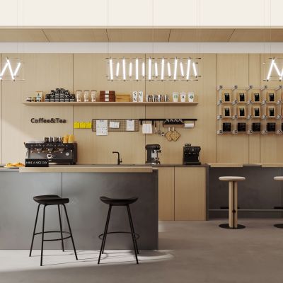 现代咖啡厅  操作台 卡座