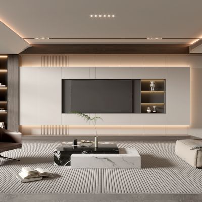 现代家居客厅 电视背景墙 简约客厅 现代茶几组合 沙发 电视柜 极简客厅3D模型