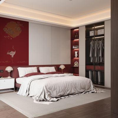 现代家居卧室 双人床 主卧 饰品摆件