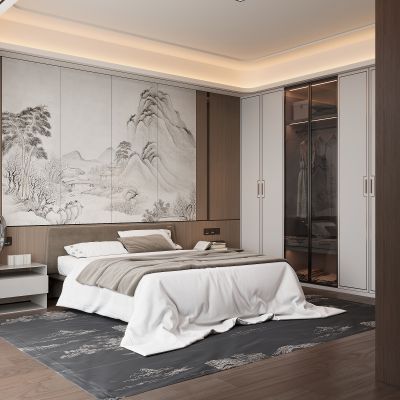 现代家居卧室 双人床 主卧 饰品摆件