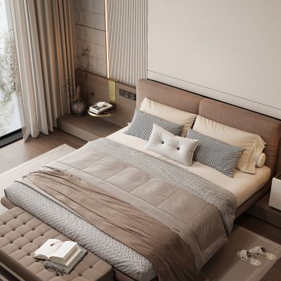 现代家居卧室 双人床 主卧 饰品摆件