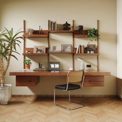 现代中古风书桌椅 书架 置物架