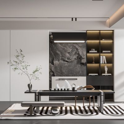 现代书房 书柜 书桌 椅子 装饰品