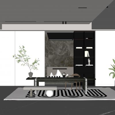 现代书房 书柜 书桌 椅子 装饰品