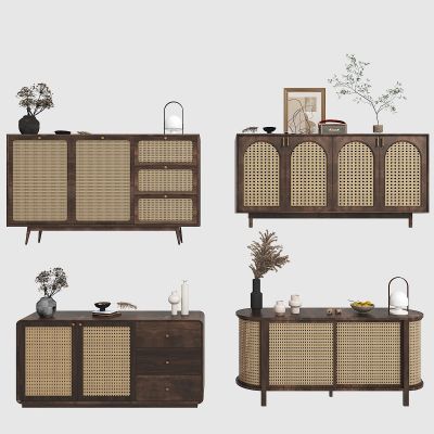 侘寂风藤编实木餐边柜