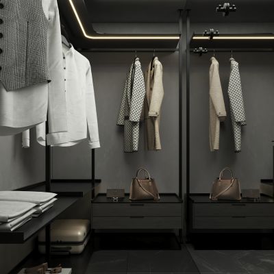 现代暗黑风衣帽间 极简衣帽间