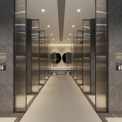 现代卫生间 浴池淋浴间 浴室柜 洗脸盆 镜柜 玻璃隔断