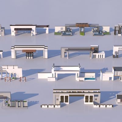 新中式入口景观大门门楼3D模型