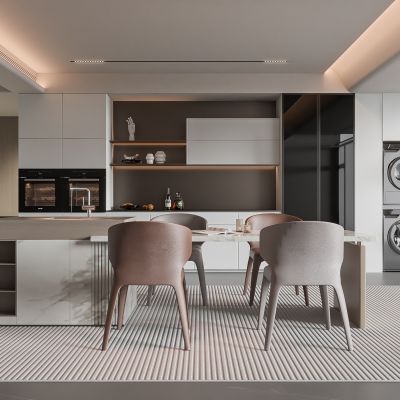 现代家居餐厅 餐桌椅组合 酒柜组合 饰品