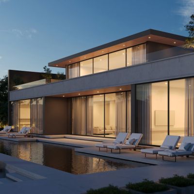 现代别墅外观 泳池