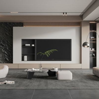 现代家居客厅电视墙3d模型下载