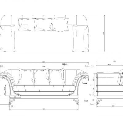 沙发生产加工CAD三视图CAD施工图
