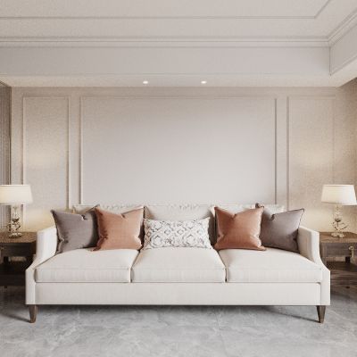 客厅 多人沙发 台灯 边几