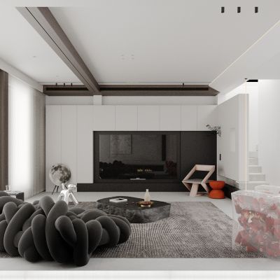 客厅 异形沙发 茶几 电视柜