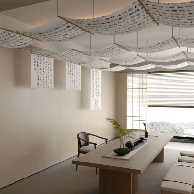 新中式隔断_纱幔_帷幔_隔断_吊顶