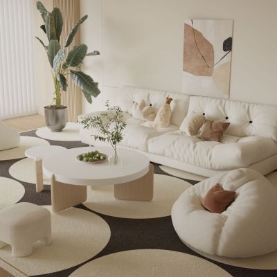 现代奶油风沙发茶几组合