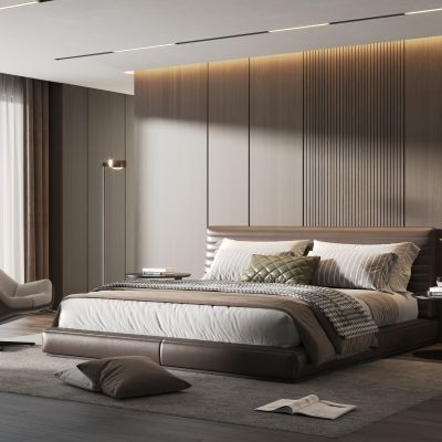 现代暗系家居卧室3d模型下载