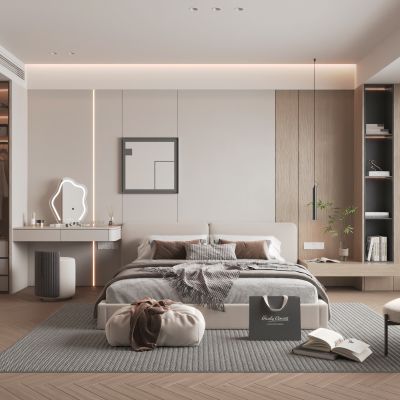 现代家居卧室3d模型下载