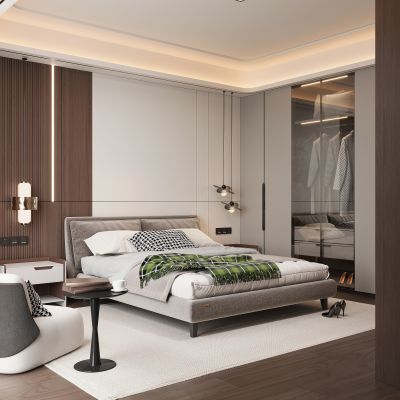 现代家居卧室 双人床 主卧 饰品摆件
