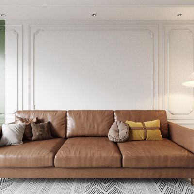 客厅 多人沙发 皮质沙发 落地灯