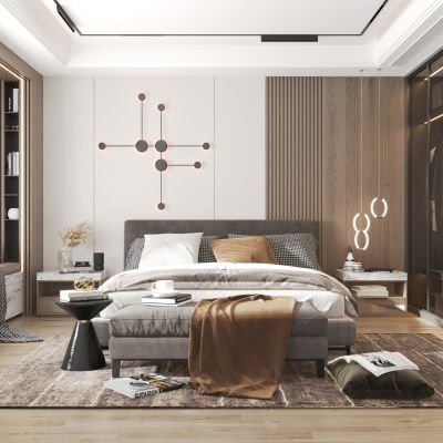 现代家居卧室3d模型下载