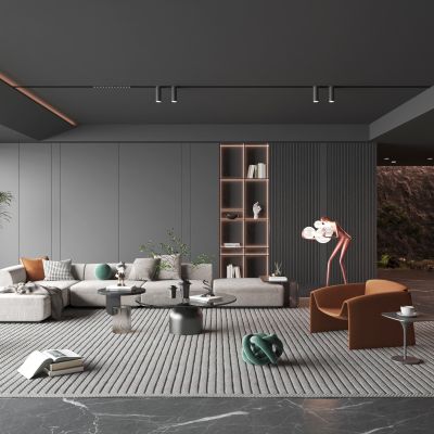 现代家居暗系客厅3d模型下载