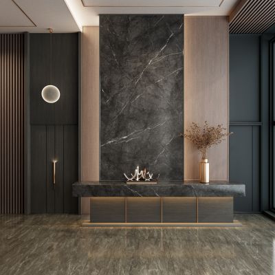 意式简约奶油风黑金入户玄关隔断