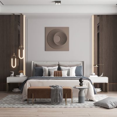 现代家居卧室3d模型下载