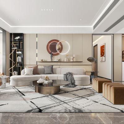 现代轻奢家居客餐厅3d模型下载