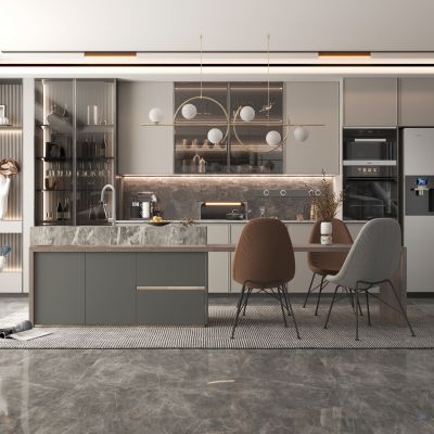 现代轻奢家居餐厅3d模型下载