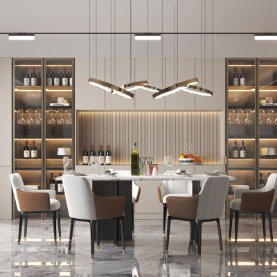 现代轻奢家居餐厅3d模型下载