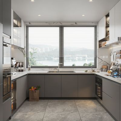 现代开放式厨房3d模型下载