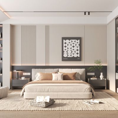现代家居卧室3d模型下载